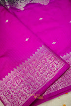 Emerald Green & Rani Pink Katan Silk Floral Zari Divider Saree