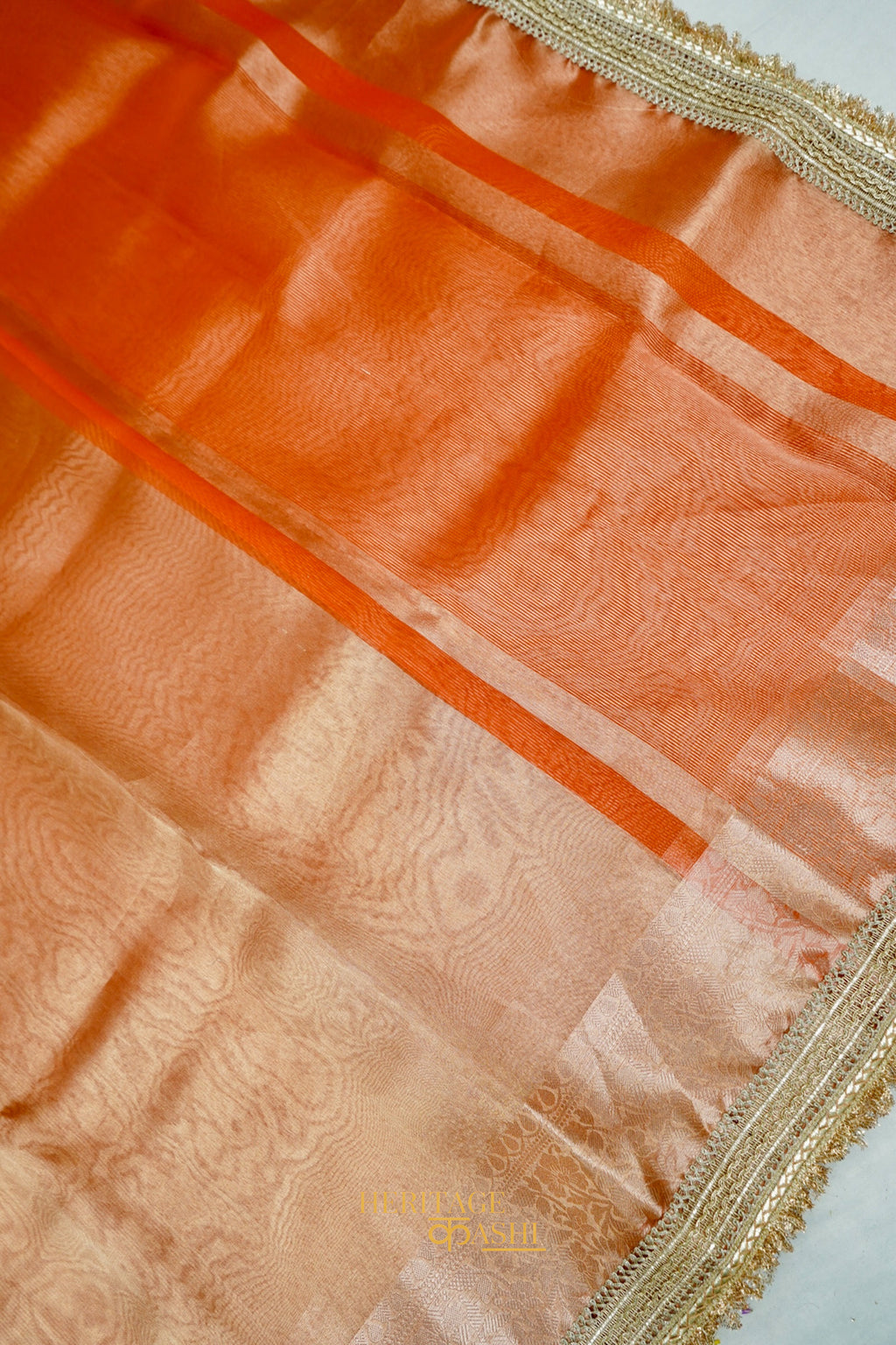 Burnt Orange Maharani Tissue Silk Saree