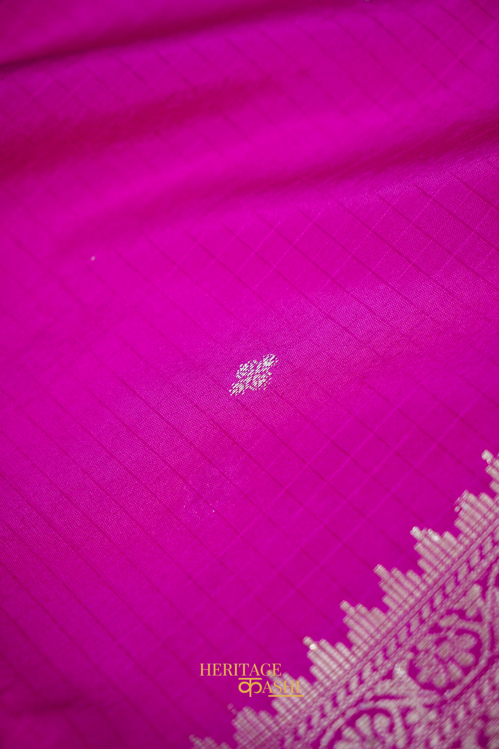 Emerald Green & Rani Pink Katan Silk Floral Zari Divider Saree