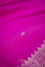 Emerald Green & Rani Pink Katan Silk Floral Zari Divider Saree
