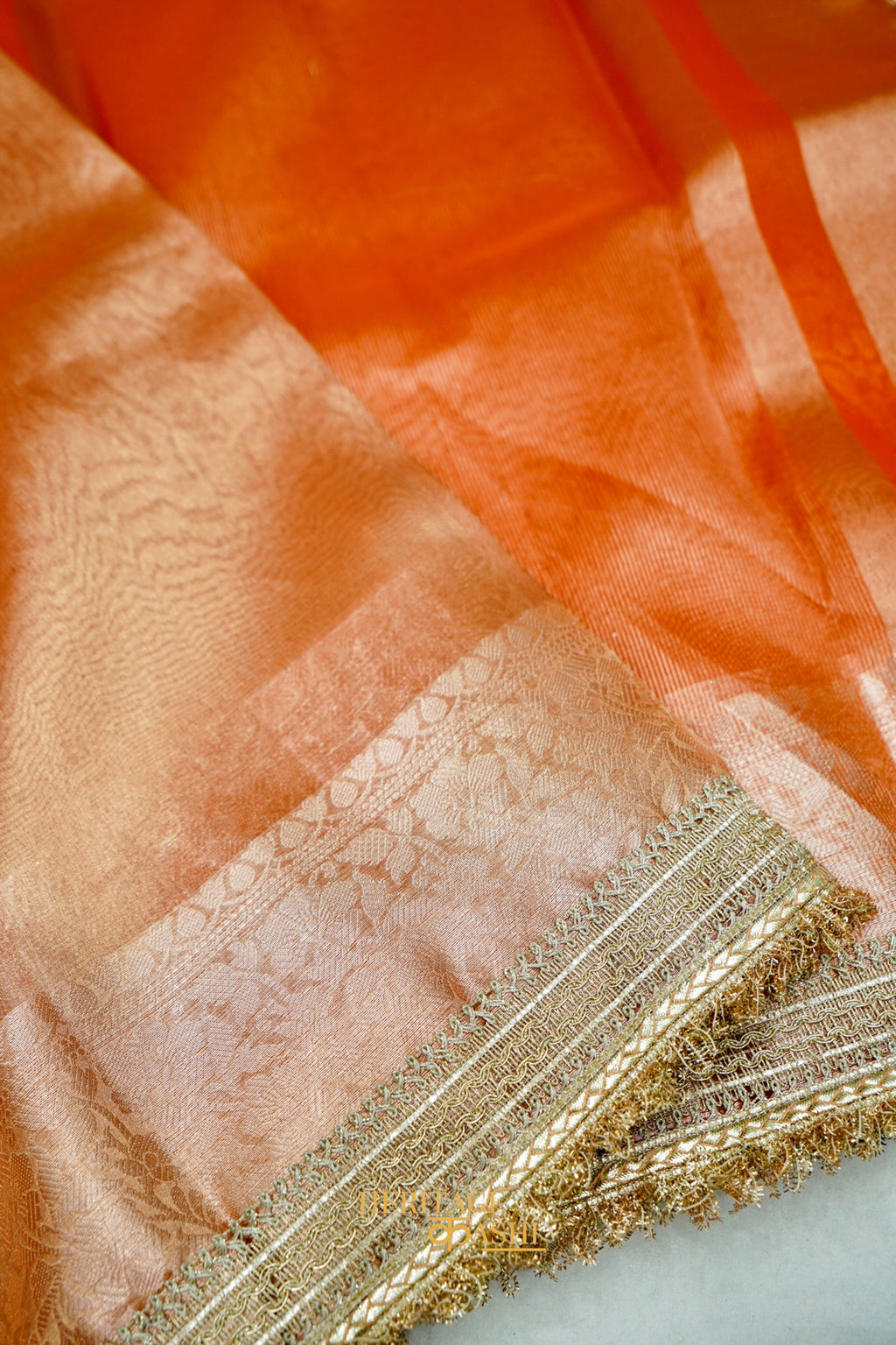 Burnt Orange Maharani Tissue Silk Saree