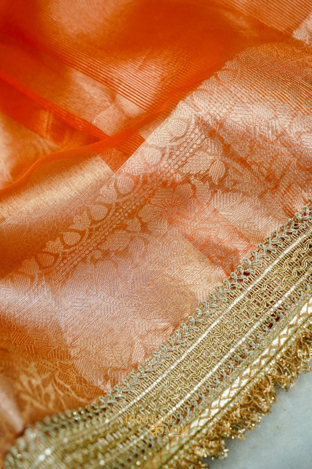 Burnt Orange Maharani Tissue Silk Saree