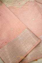 Ivory Yellow & Peach Pink Katan Silk Banarasi Saree with Floral Zari Divider