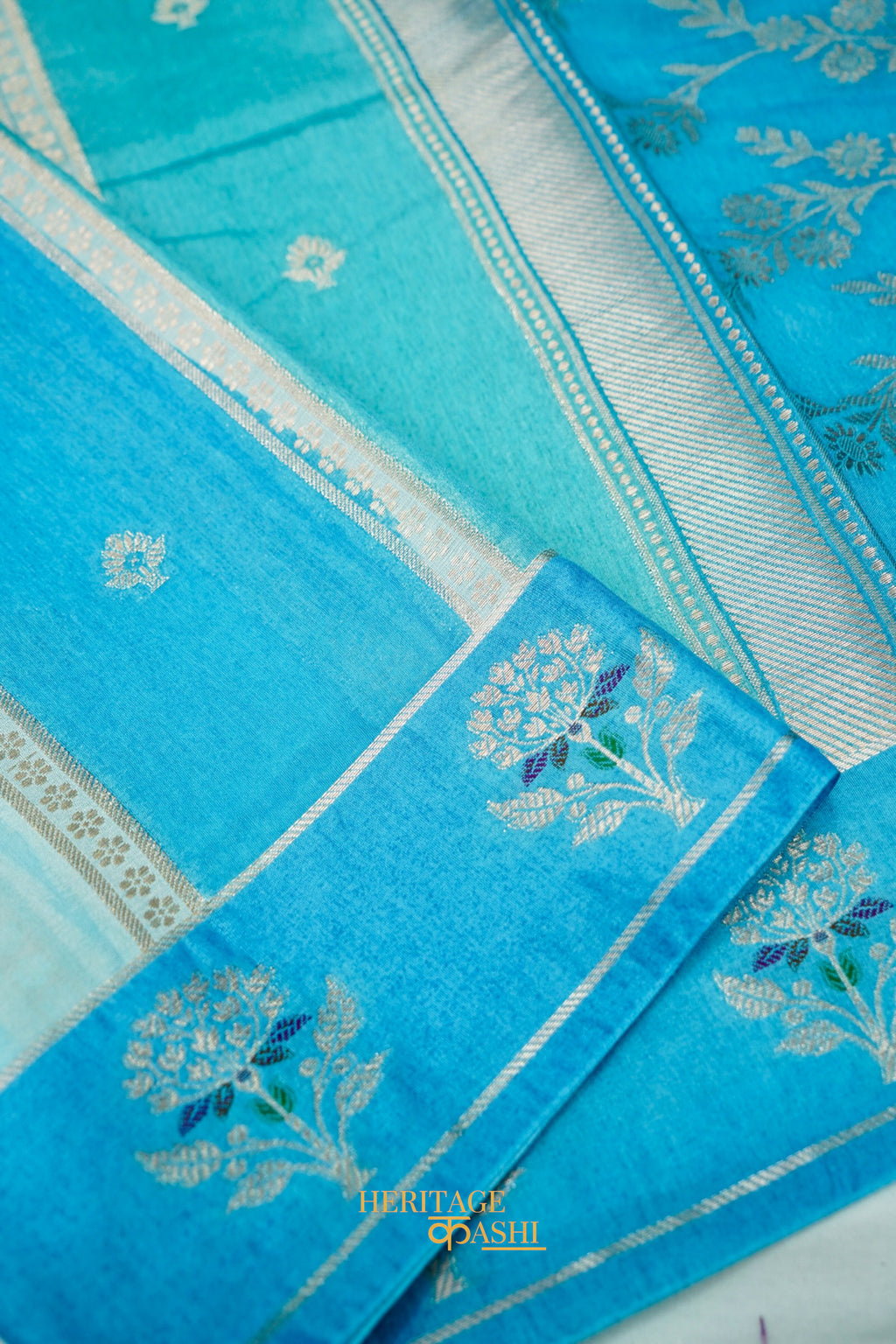Sky Blue Viscose Rangkat Silk Saree