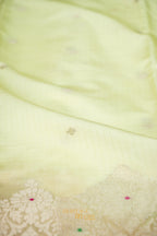 Ivory Yellow & Peach Pink Katan Silk Banarasi Saree with Floral Zari Divider
