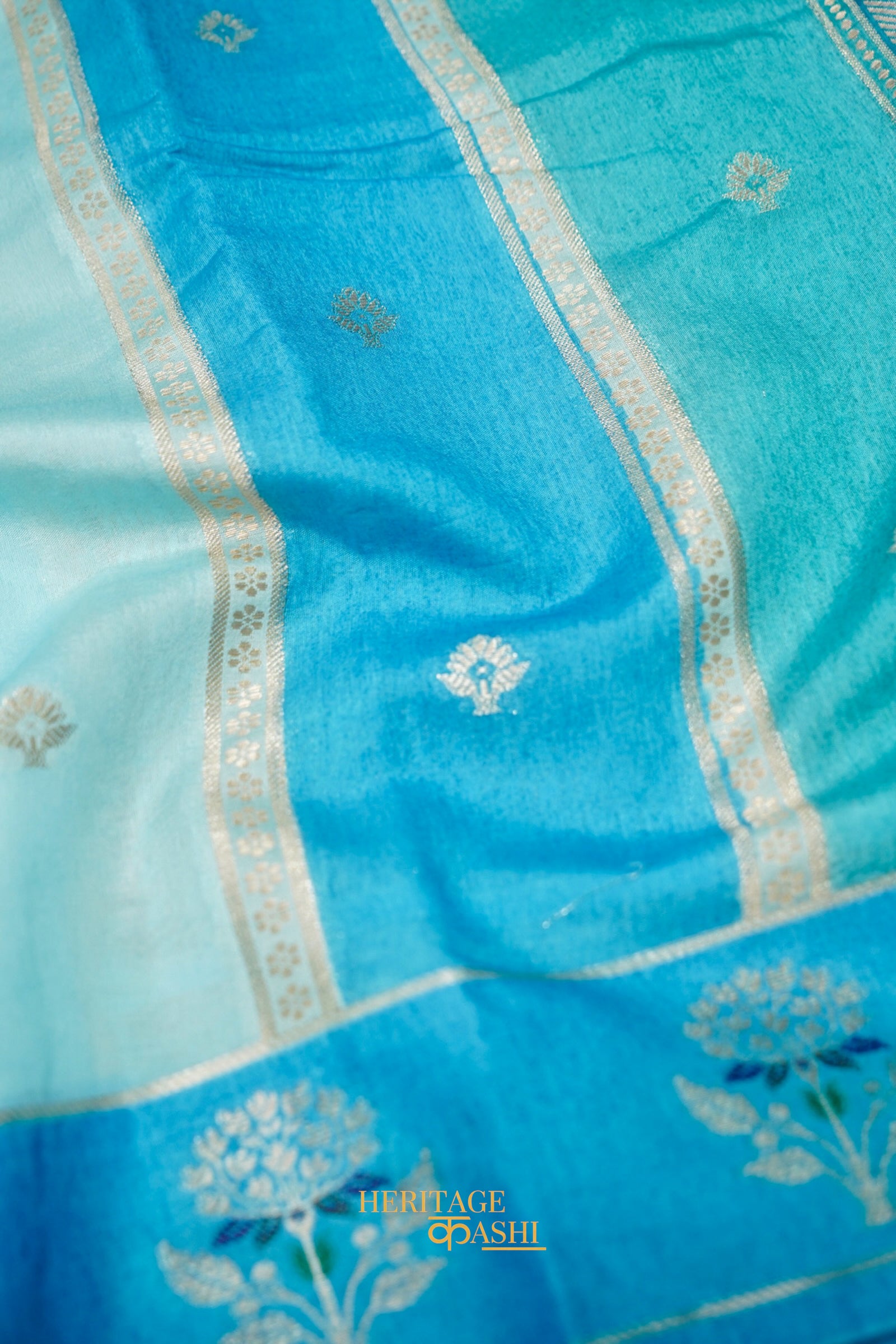 Sky Blue Viscose Rangkat Silk Saree