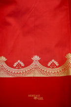Off White Katan Saree with Rich Red Crown Zari Border