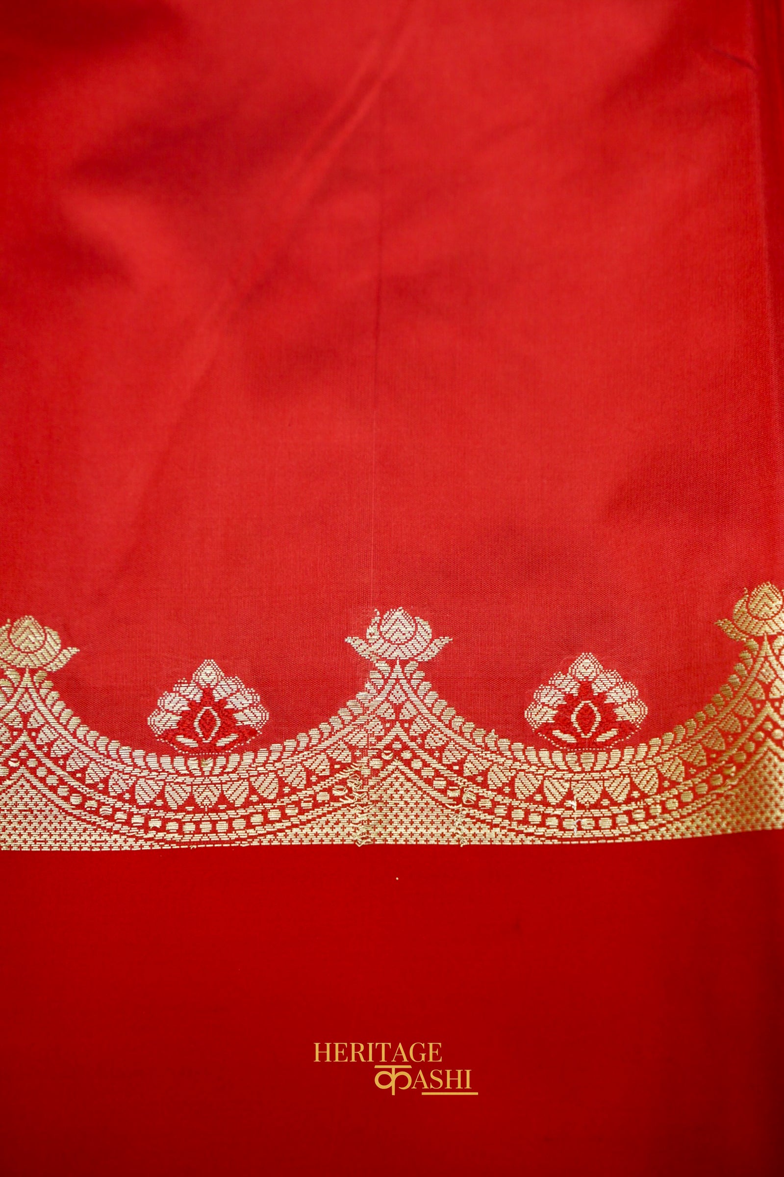 Off White Katan Saree with Rich Red Crown Zari Border