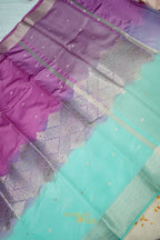 Purple & Aqua Blue Katan Silk Banarasi Saree with Floral Zari Divider