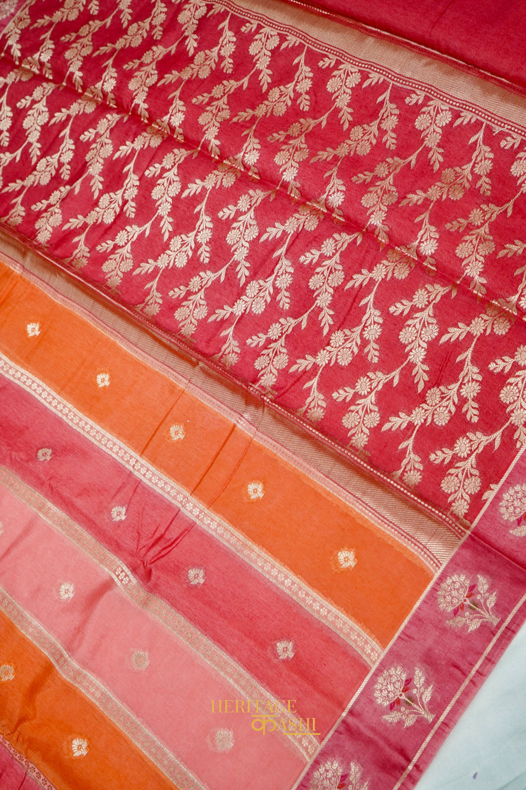 Peach-Orange Viscose Rangkat Silk Saree