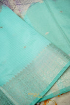 Purple & Aqua Blue Katan Silk Banarasi Saree with Floral Zari Divider