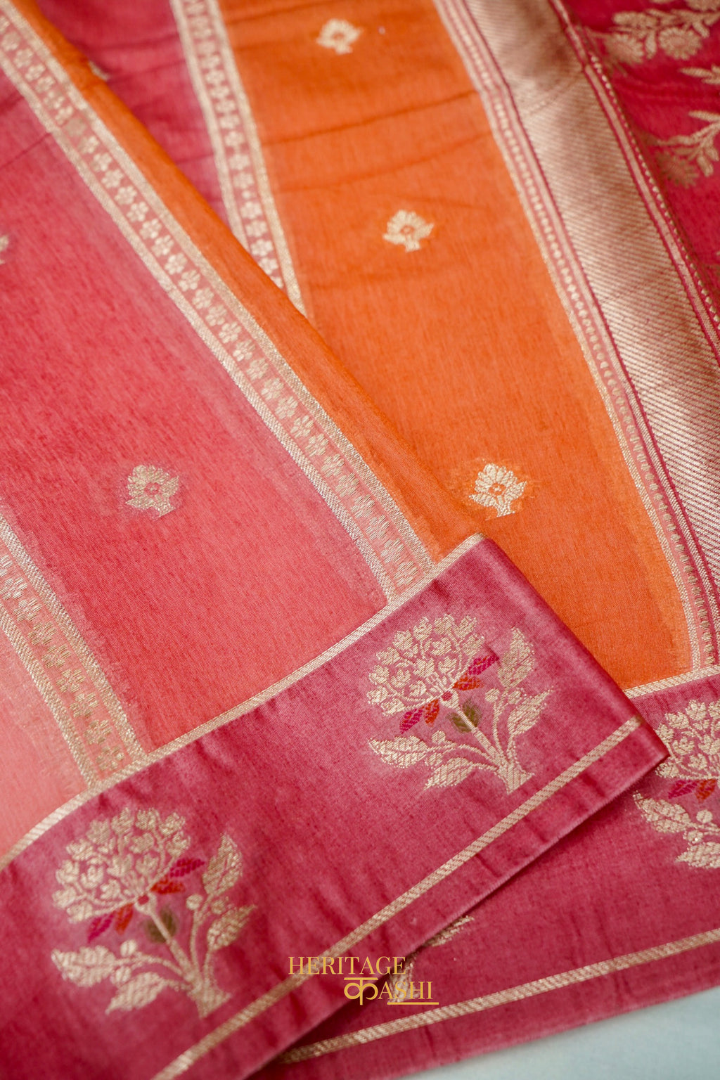Peach-Orange Viscose Rangkat Silk Saree