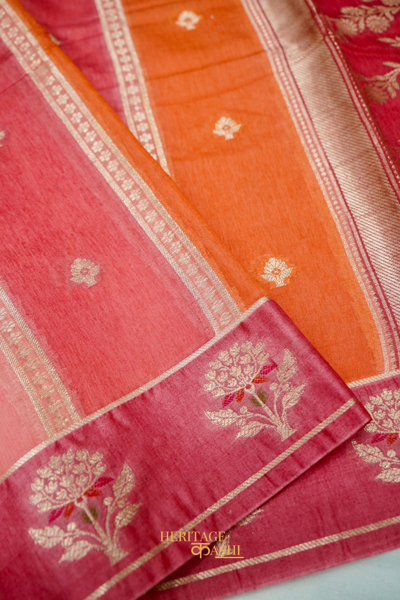 Peach-Orange Viscose Rangkat Silk Saree