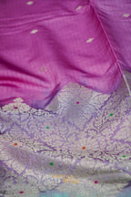 Purple & Aqua Blue Katan Silk Banarasi Saree with Floral Zari Divider