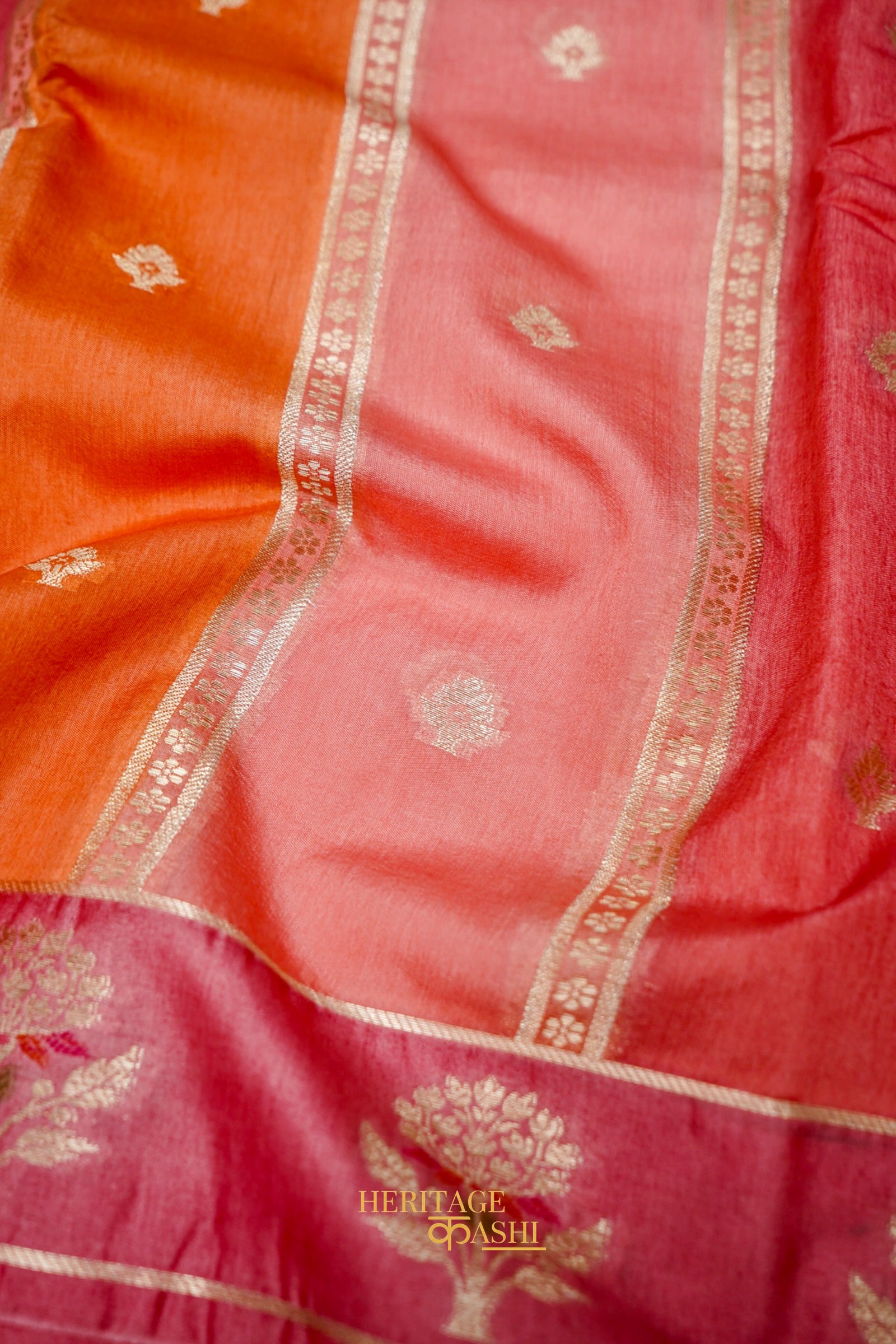 Peach-Orange Viscose Rangkat Silk Saree