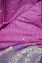 Purple & Aqua Blue Katan Silk Banarasi Saree with Floral Zari Divider