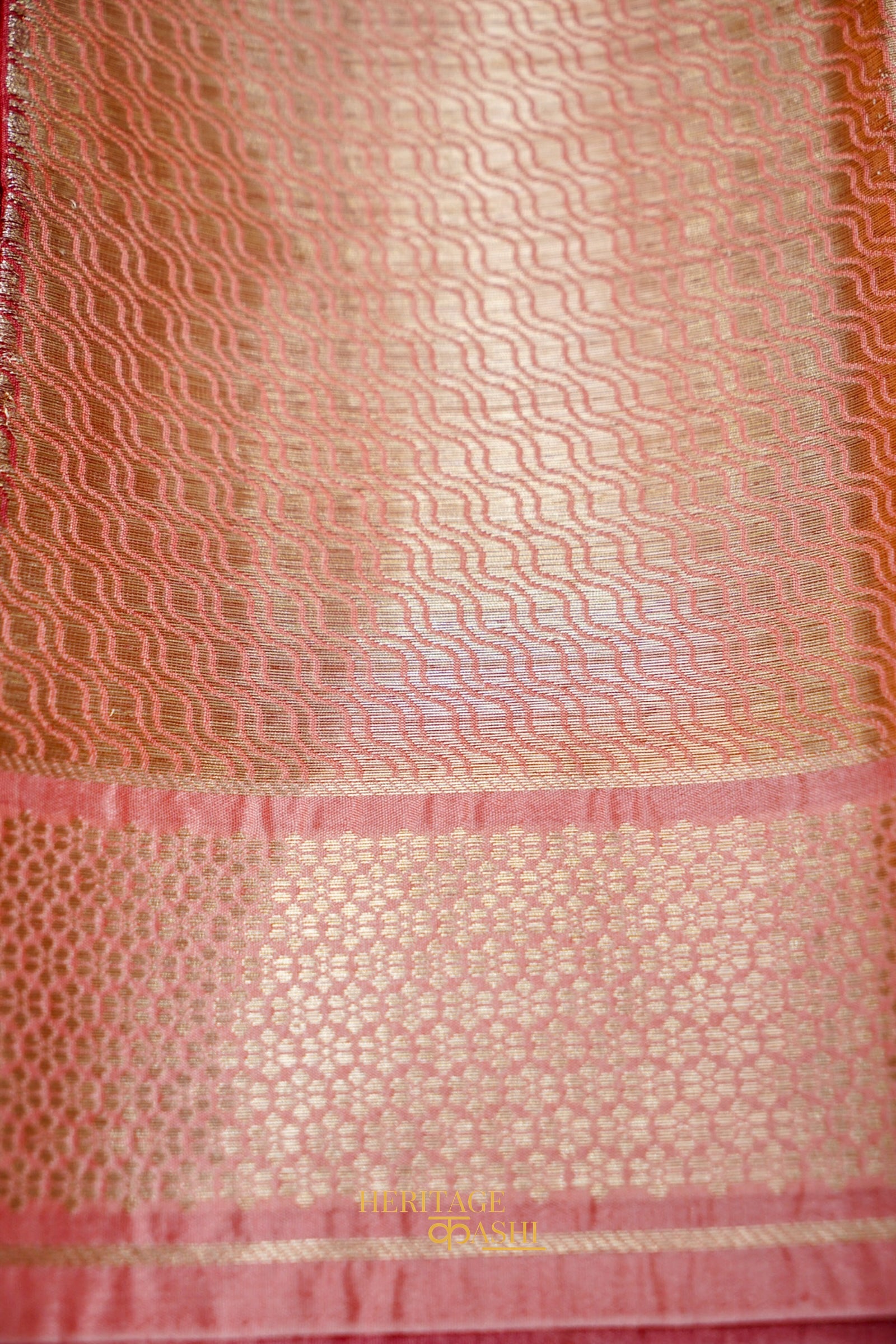 Peach-Orange Viscose Rangkat Silk Saree