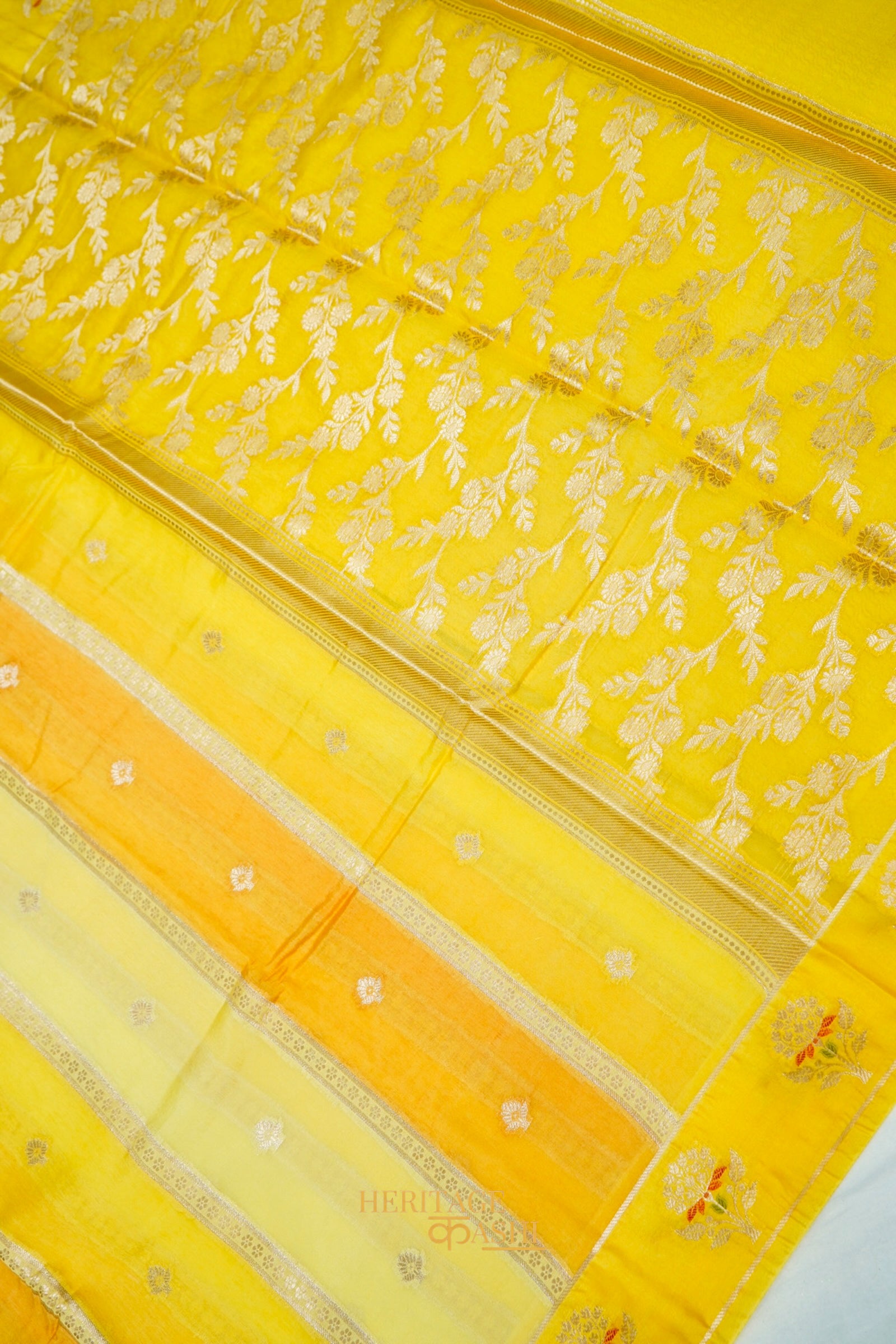 Sunshine Yellow Viscose Rangkat Silk Saree