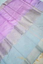 Lavender & Powder Blue Katan Silk Banarasi Saree with Floral Zari Divider