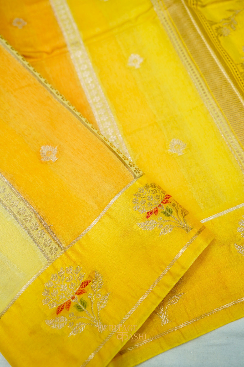 Sunshine Yellow Viscose Rangkat Silk Saree