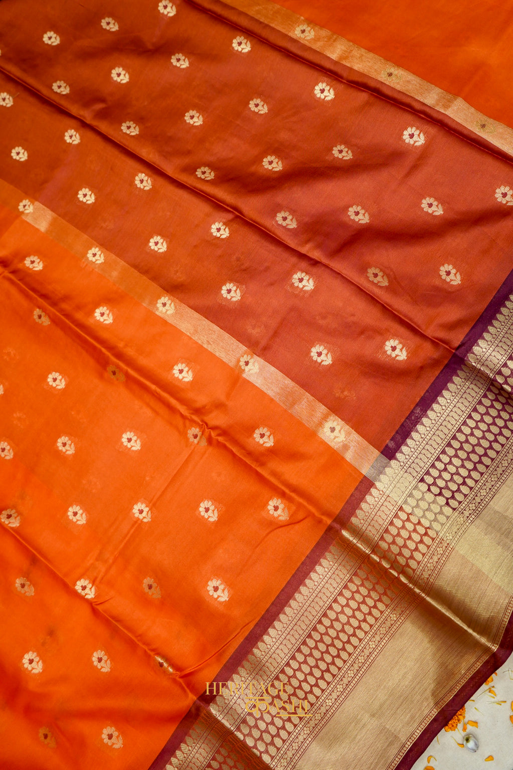 Festive Orange Soft Banarasi Zari Buti Silk Saree