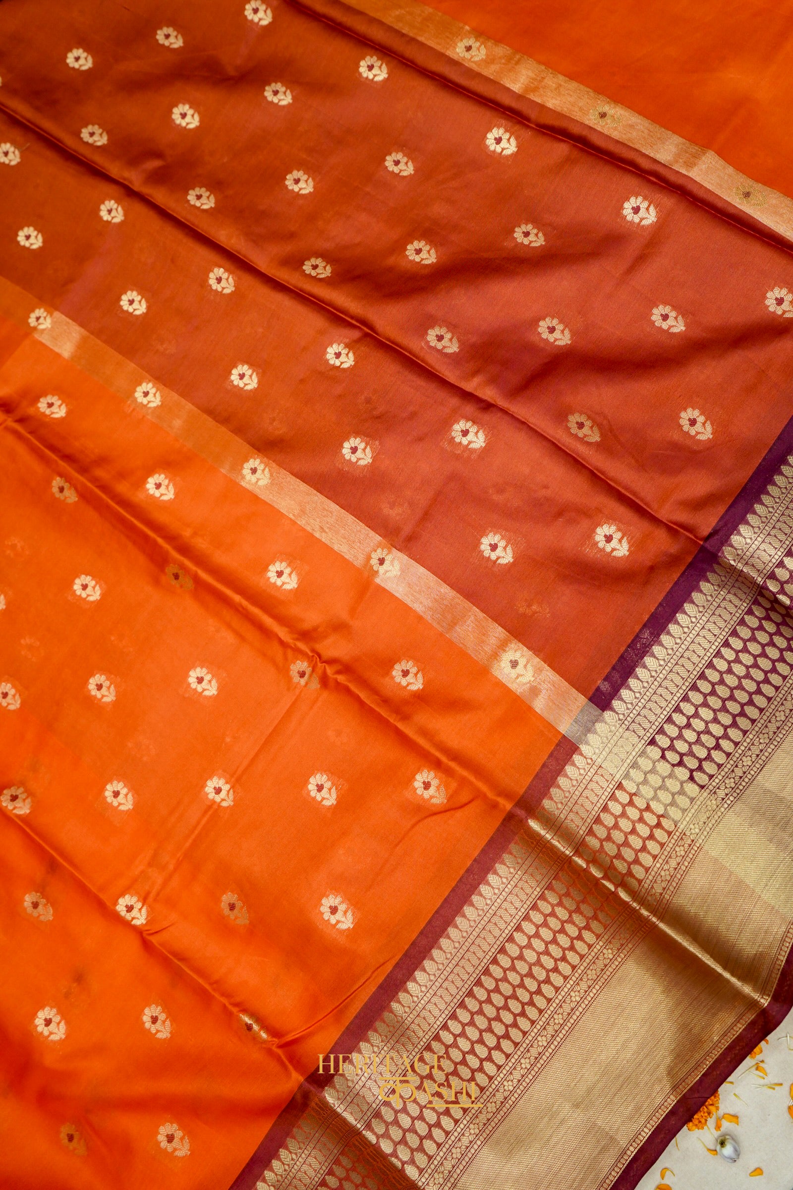 Festive Orange Soft Banarasi Zari Buti Silk Saree