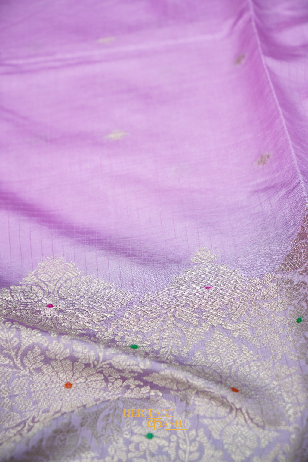 Lavender & Powder Blue Katan Silk Banarasi Saree with Floral Zari Divider