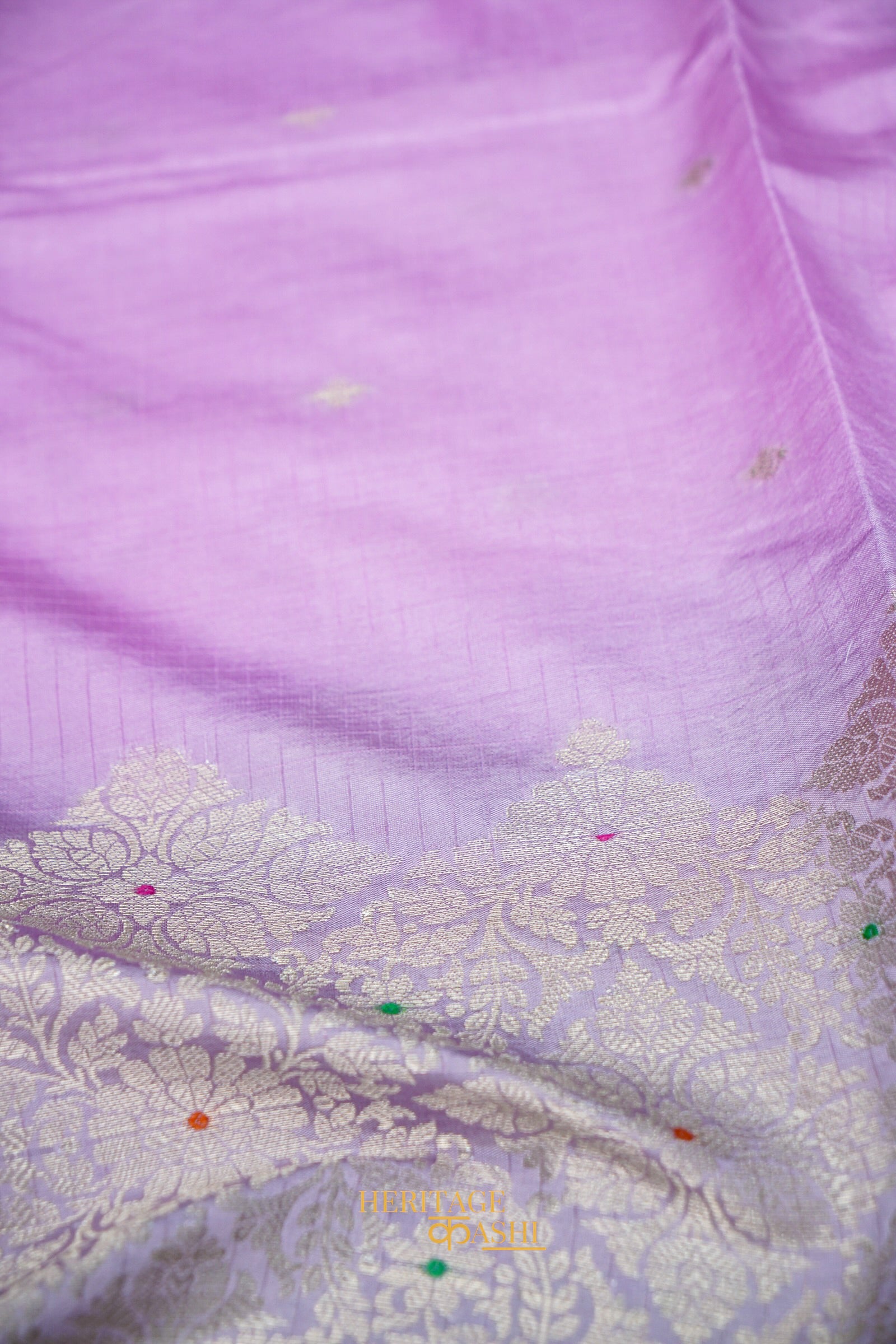 Lavender & Powder Blue Katan Silk Banarasi Saree with Floral Zari Divider