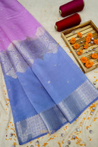 Lavender & Royal Blue Katan Silk Banarasi Saree with Floral Zari Divider
