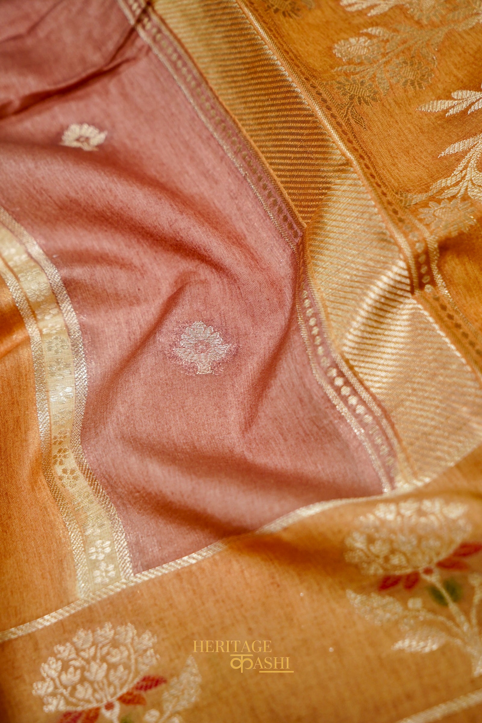 Golden Beige Viscose Rangkat Silk Saree