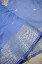 Lavender & Royal Blue Katan Silk Banarasi Saree with Floral Zari Divider