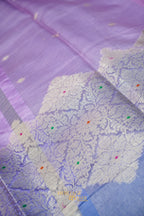 Lavender & Royal Blue Katan Silk Banarasi Saree with Floral Zari Divider
