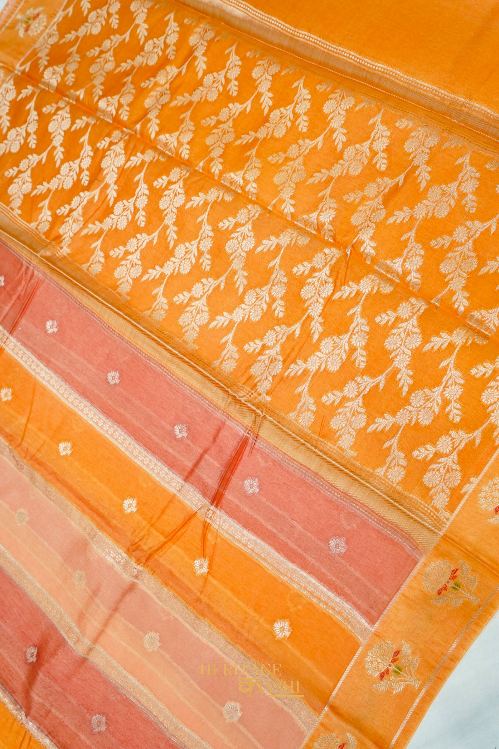 Peach Orange Viscose Rangkat Silk Saree