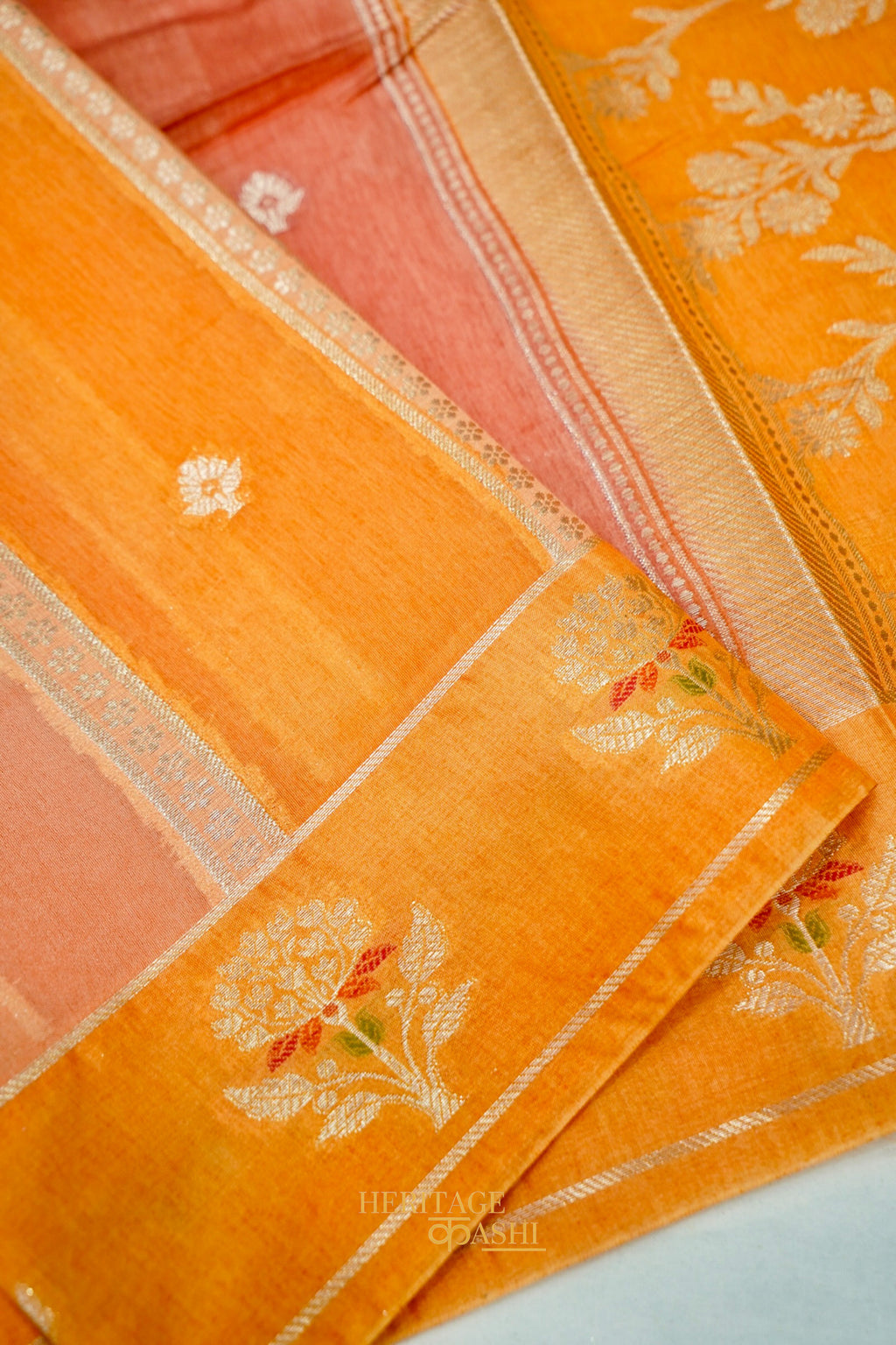Peach Orange Viscose Rangkat Silk Saree