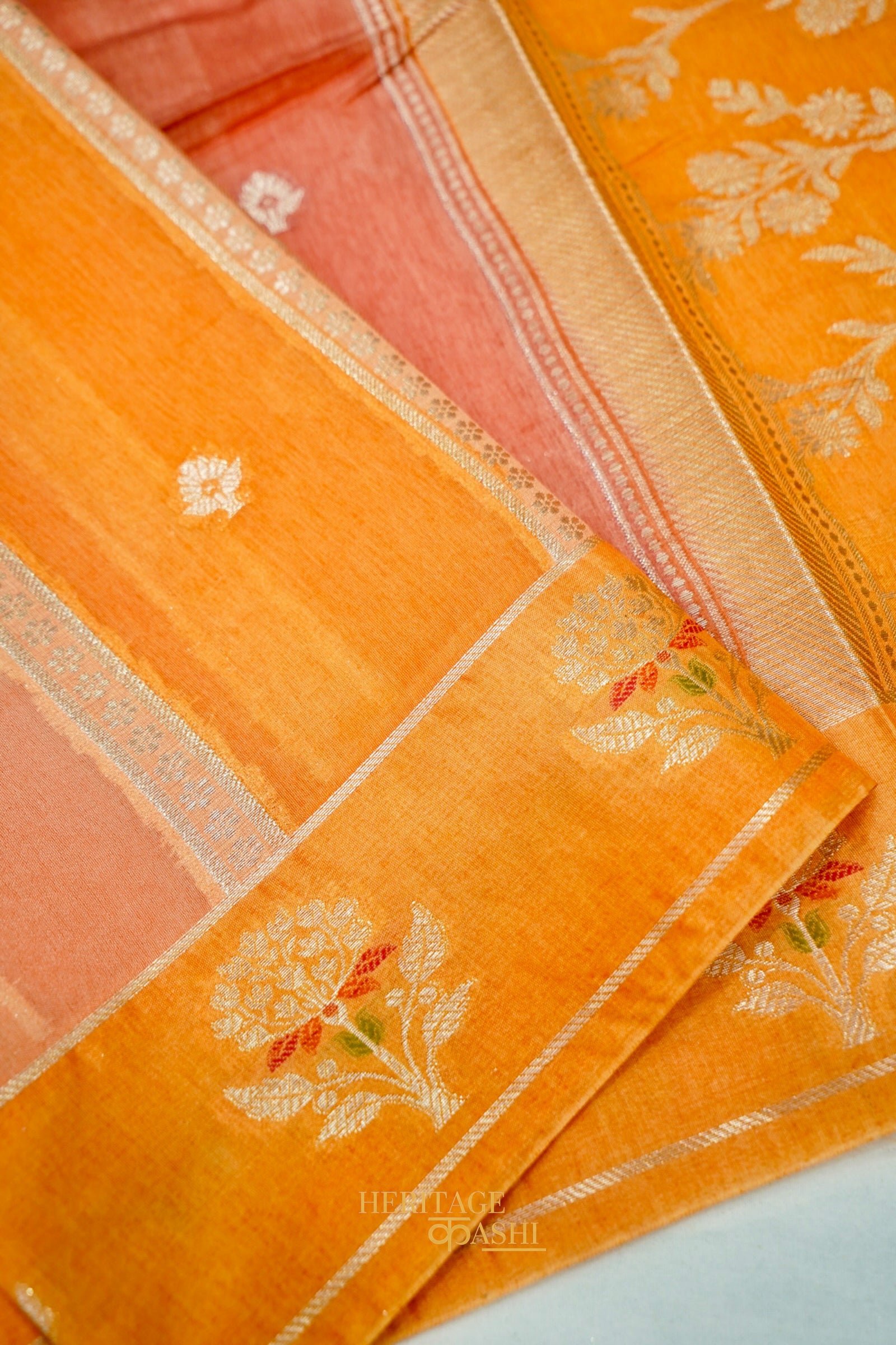 Peach Orange Viscose Rangkat Silk Saree