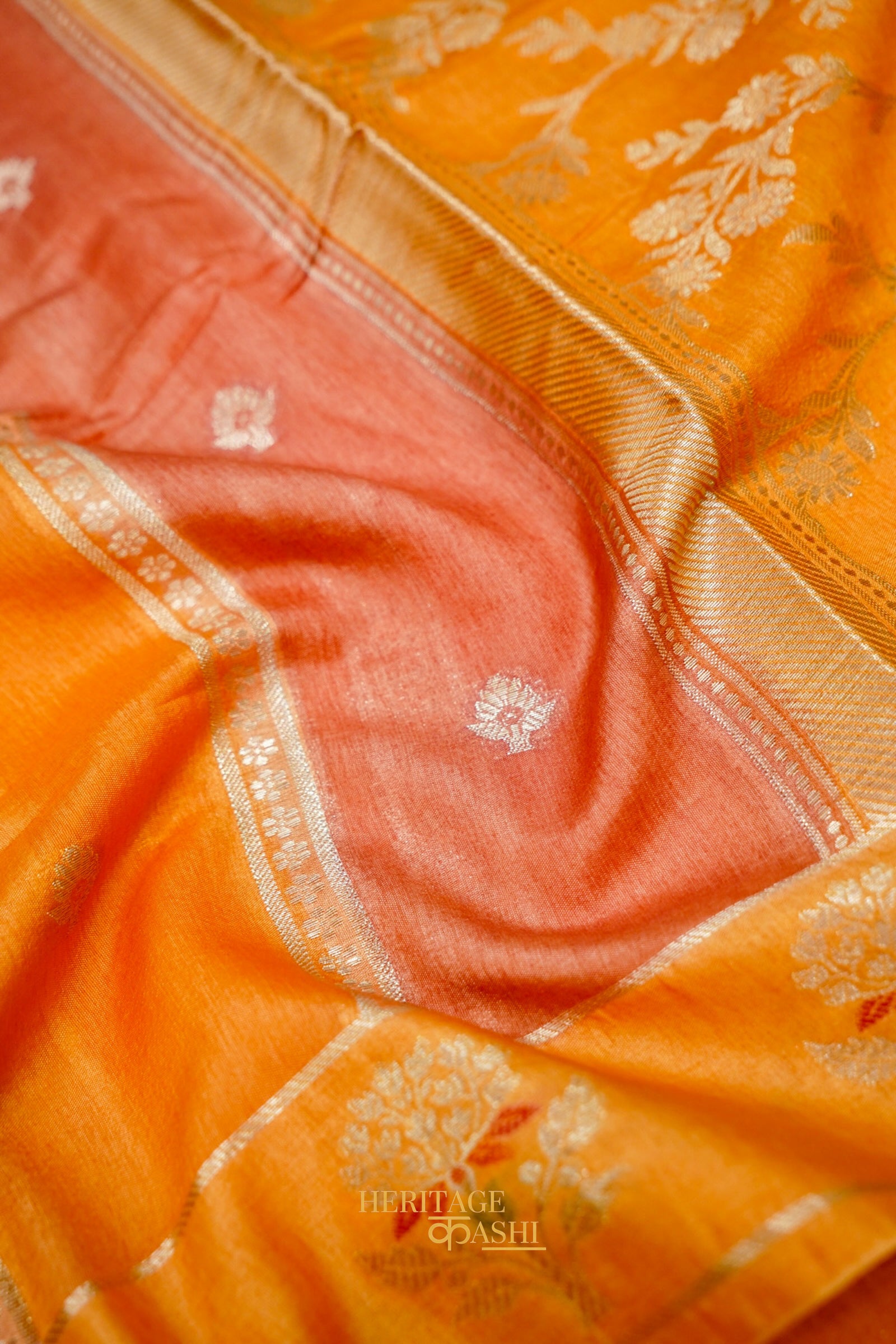 Peach Orange Viscose Rangkat Silk Saree