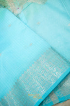Pista Green & Aqua Blue Katan Silk Banarasi Saree with Floral Zari Divider