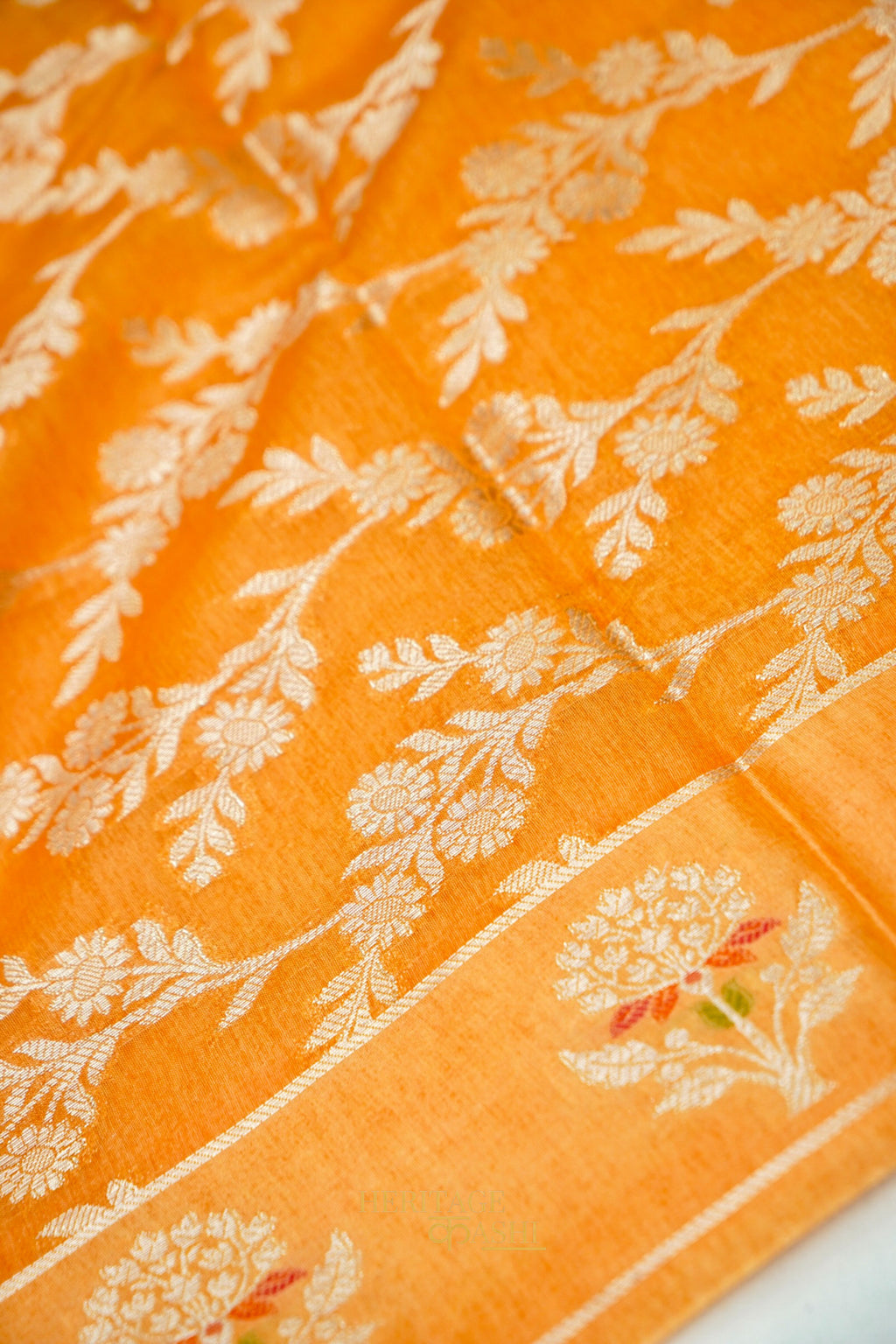 Peach Orange Viscose Rangkat Silk Saree