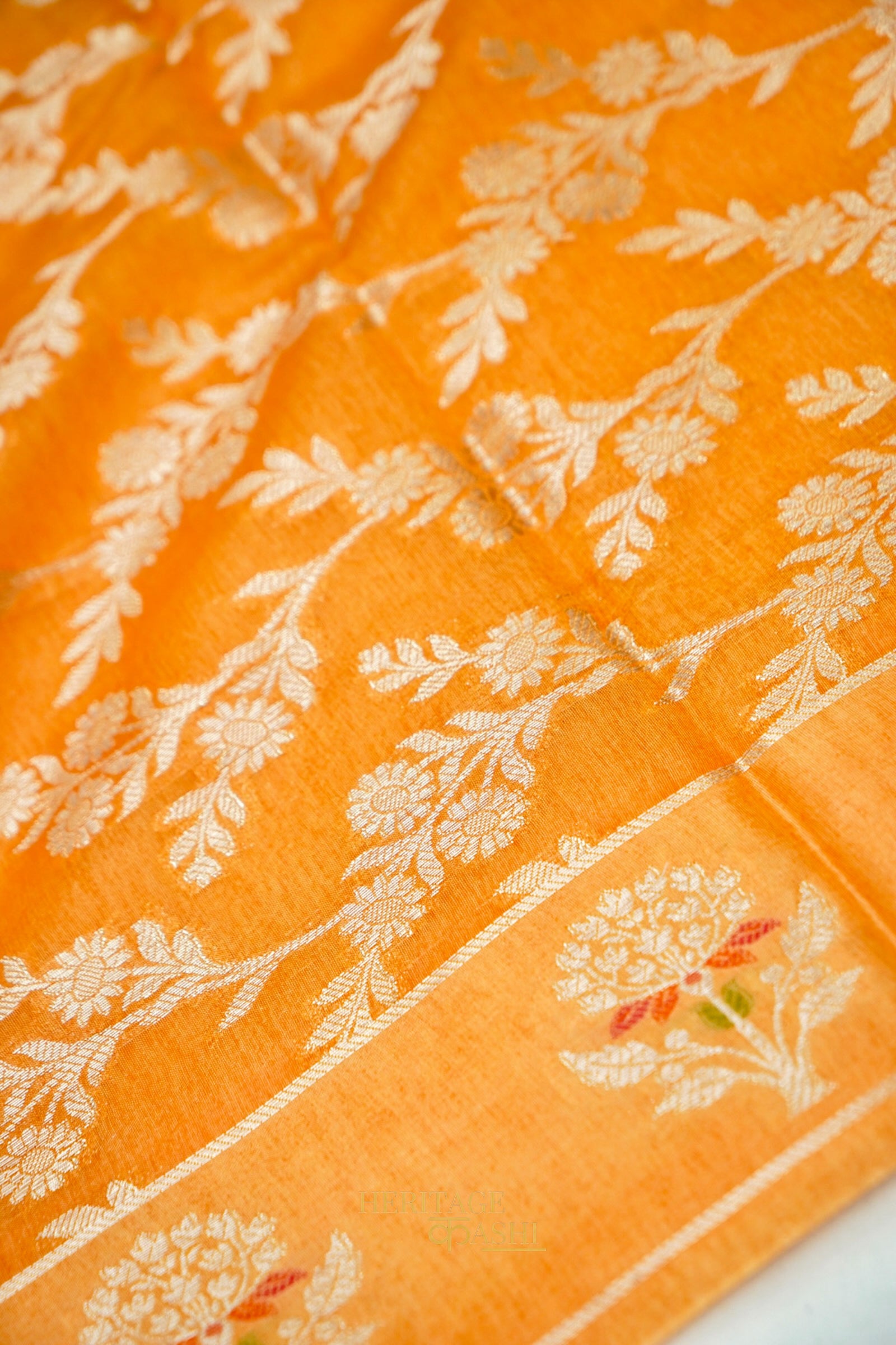 Peach Orange Viscose Rangkat Silk Saree