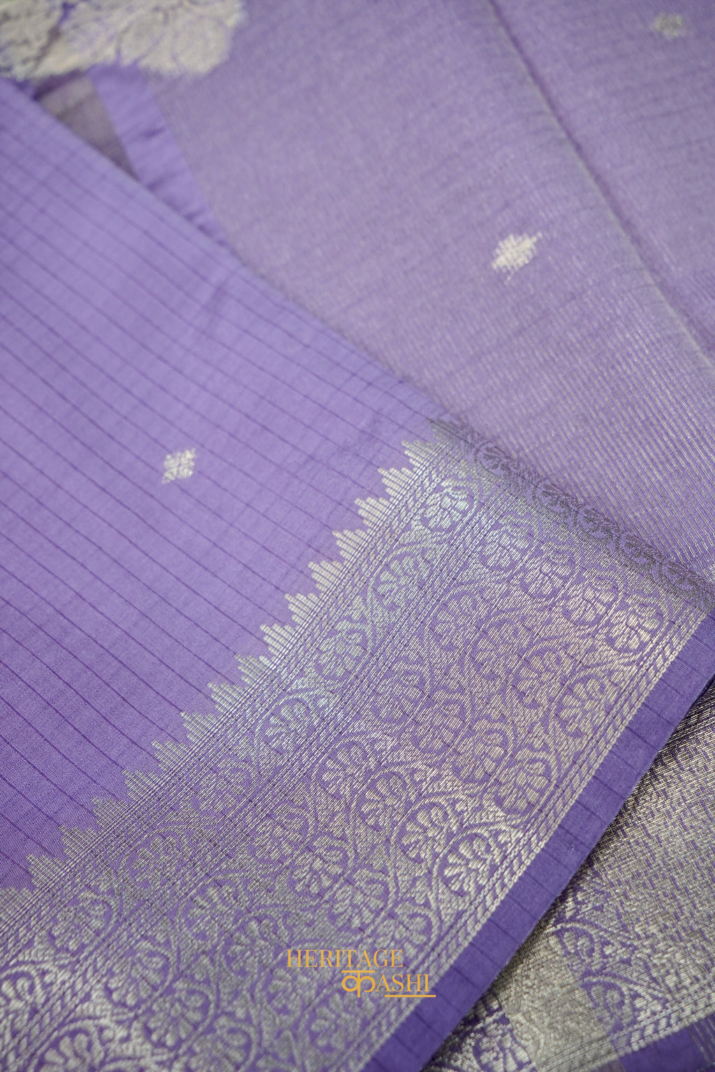 Aqua Blue & Lavender Katan Silk Banarasi Saree with Floral Zari Divider