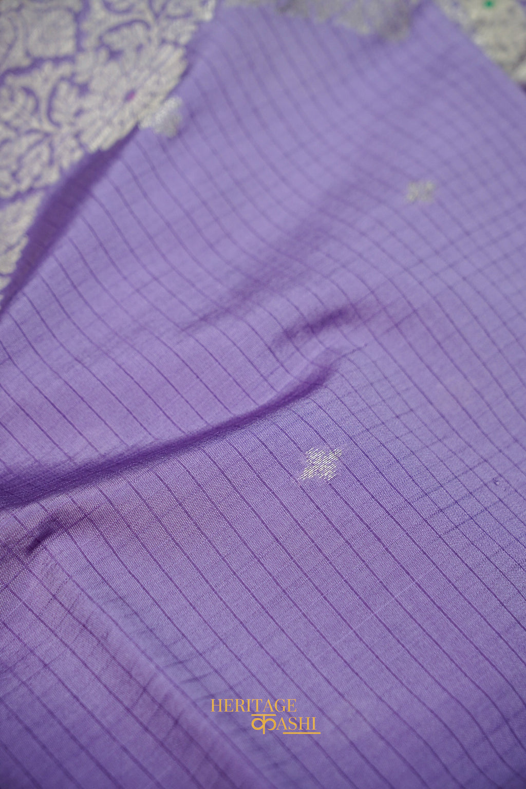 Aqua Blue & Lavender Katan Silk Banarasi Saree with Floral Zari Divider