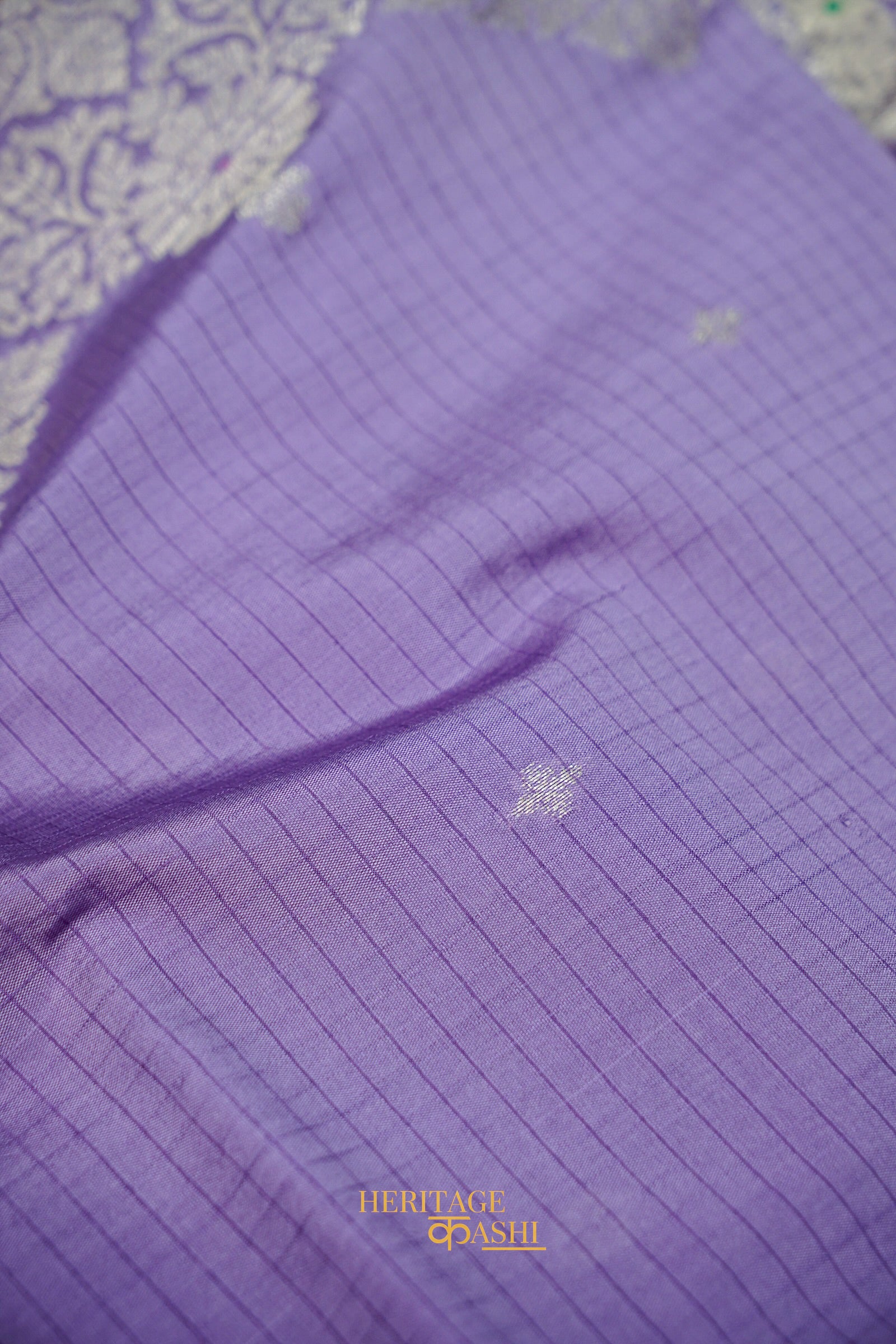 Aqua Blue & Lavender Katan Silk Banarasi Saree with Floral Zari Divider