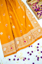Mustard Yellow Katan Silk Meenakari Motifs Saree