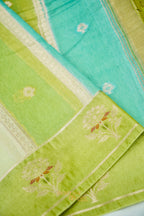 Aqua Mint & Lime Green Viscose Rangkat Silk Saree