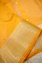 Sunshine Yellow & Peach Katan Silk Banarasi Saree with Floral Zari Divider