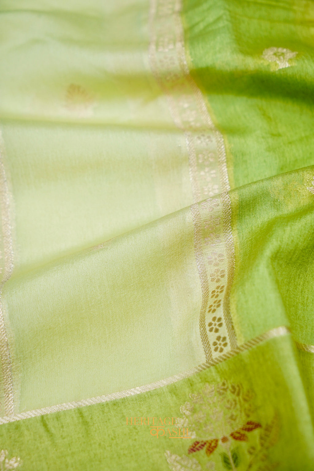 Aqua Mint & Lime Green Viscose Rangkat Silk Saree