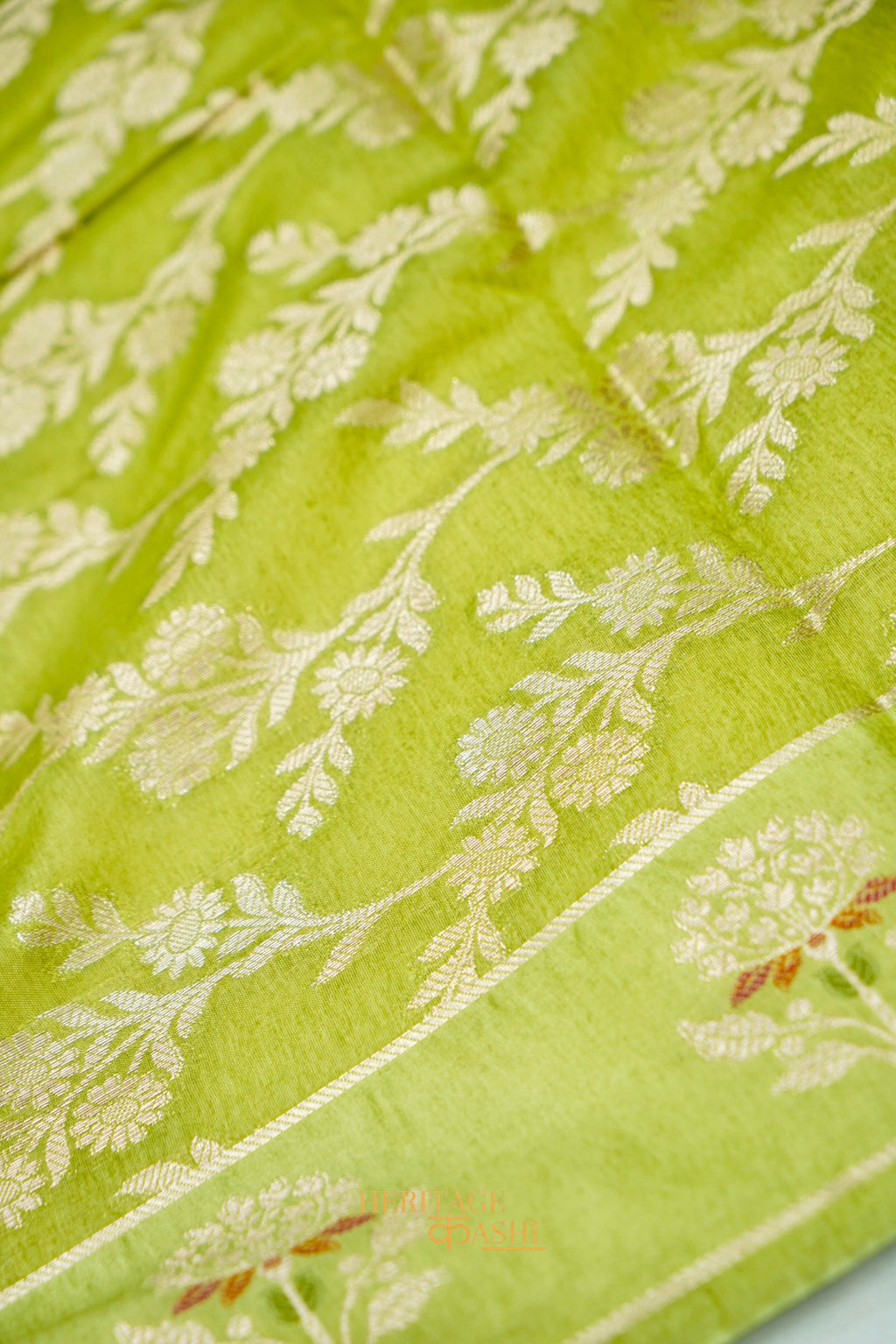 Aqua Mint & Lime Green Viscose Rangkat Silk Saree