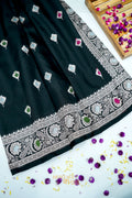 Black Katan Silk Meenakari Motifs Saree