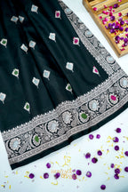 Black Katan Silk Meenakari Motifs Saree