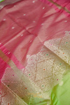 Rani Pink & Pista Green Katan Silk Banarasi Saree with Floral Zari Divider